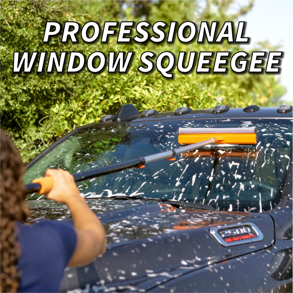 5-18 ft Window Washer Squeegee Kit with Extension Pole (24+ Foot Reach) // Long Handle Squeegee for Window Cleaning & Car Cleaning Multi-Use//Telescopic Professional Window Cleaning Squeegee for Home