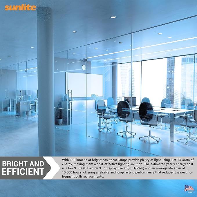 Sunlite 40543 PLD13/SP65K/10PK Double Twin Tube Compact Fluorescent Lamp, PLD 2-Pin, 13 Watts, 660 Lumens, 6500K Daylight, 2-Pin (GX23-2) Base, 10 Pack