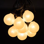 Hometown Evolution, Inc. 50 Foot C9 Commercial Exterior Globe String Lights with 40 G50 2 Inch White Satin Bulbs (Black Wire) for Weatherproof Heavy Duty Vintage Outside Lighting