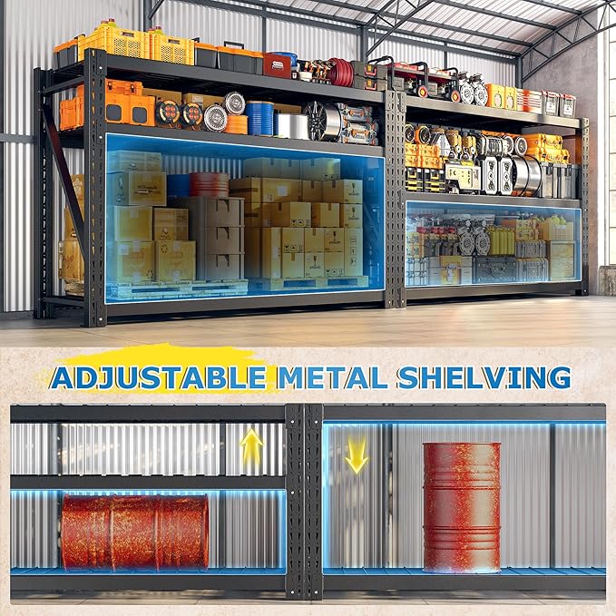Bepatio 8250LBS Garage Shelving Heavy Duty Storage Shelves Industrial Metal Shelving Adjustable 3-Tier Shelves for Garage, Warehouse Basement Storage Room 24" D × 60" W × 66" H