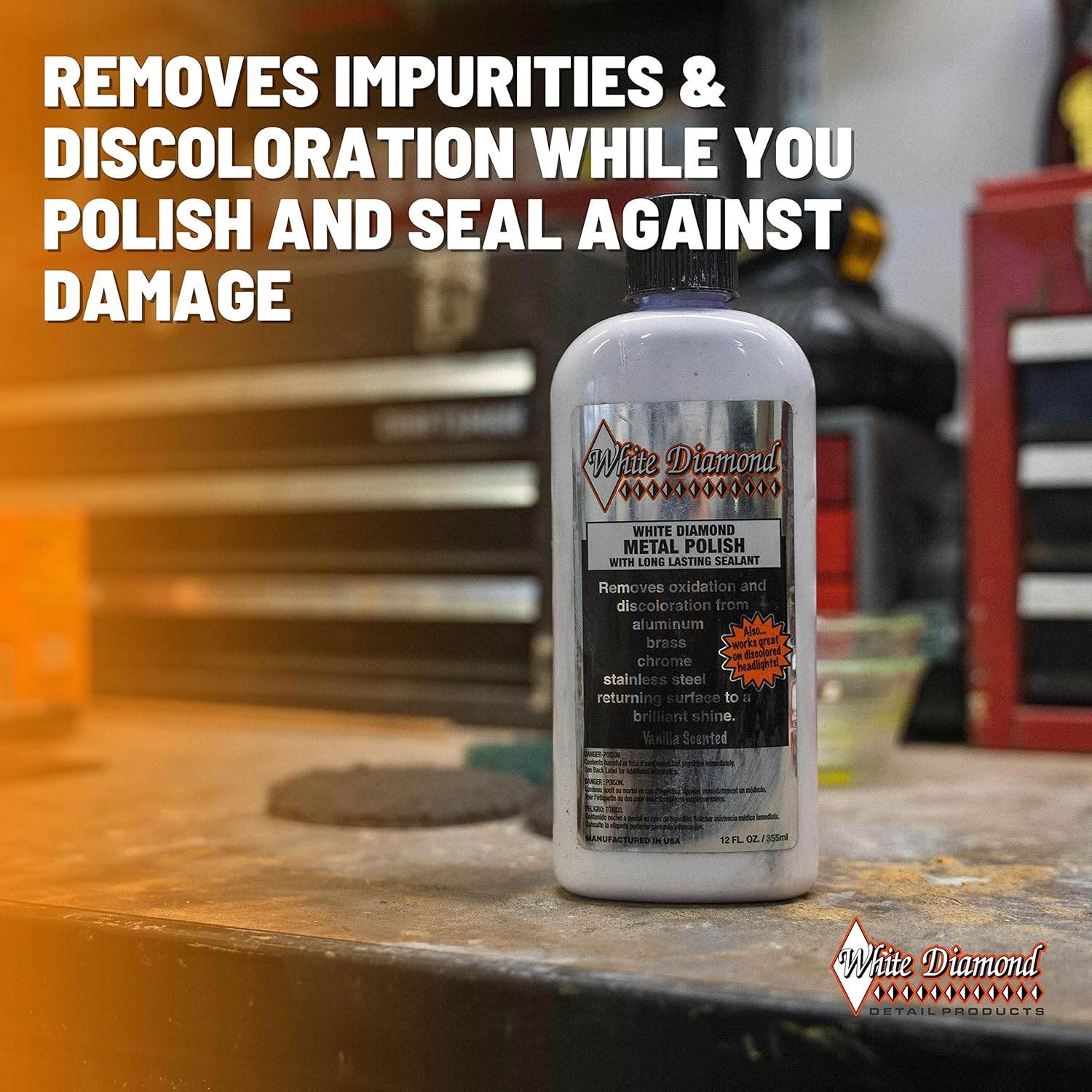 Schultz Laboratories Metal Polish with Long Lasting Sealant, 12 fl oz is a Cleaner, Polisher and protectant All in one. Removes Oxidation and Discoloration from Aluminum, Brass, Chrome and More