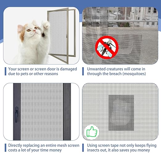 MoHern 2 in x 49 FT Window Screen Repair Kit, Screen Repair Tape Magic Mesh, Strong Adhesive, Waterproof, High Viscosity Screen Patch Repair Kit, Black