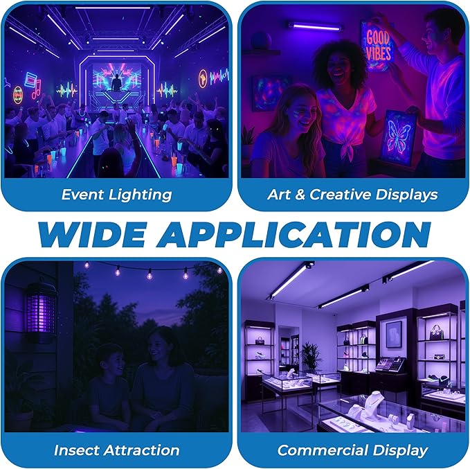 OHLECTRIC F4T5/BL Linear Fluorescent Tube 6-Inch (4-Pack) T5 4W Straight Black Light Linear Bulbs, High Output Glow Effect Party Bulb, G5 Base