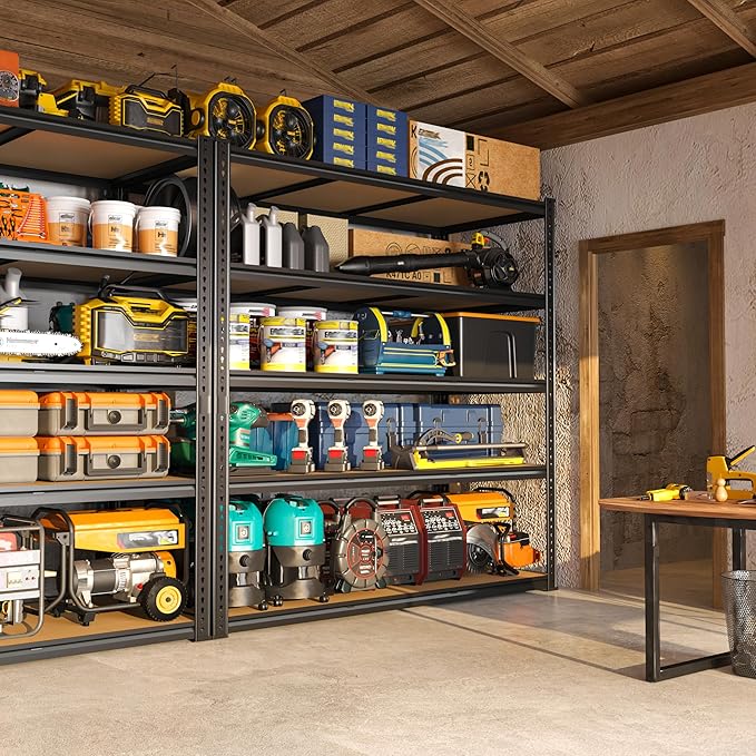 3200LBS Garage Shelving Heavy Duty 5 Tier Garage Storage Shelving, Adjustable Metal Shelving Unit Utility Rack Shelf for Warehouse, Pantry, Closet, Kitchen 72" H x 48" W x 24" D, Black,2PCS