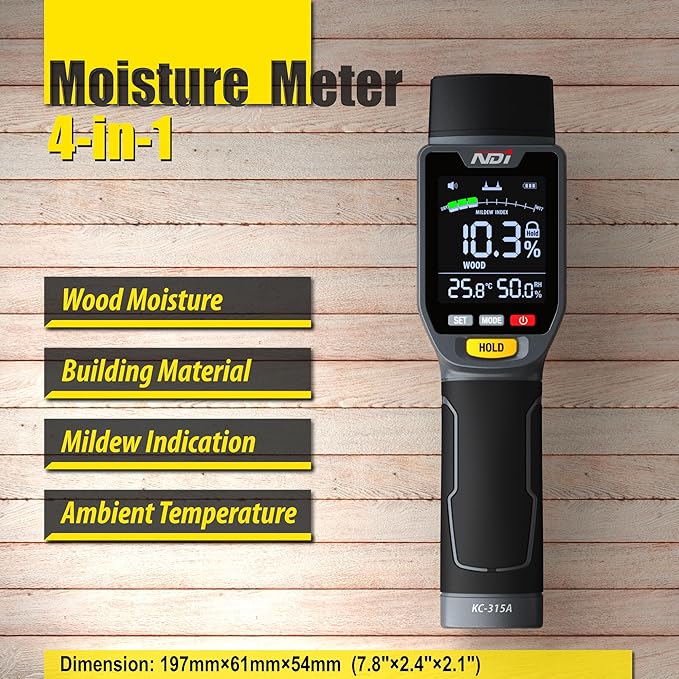 NDI 4 in 1 Pin-Type Moisture Meter Wood Moisture/Building Material/Mildew Indication/Ambient Temperature