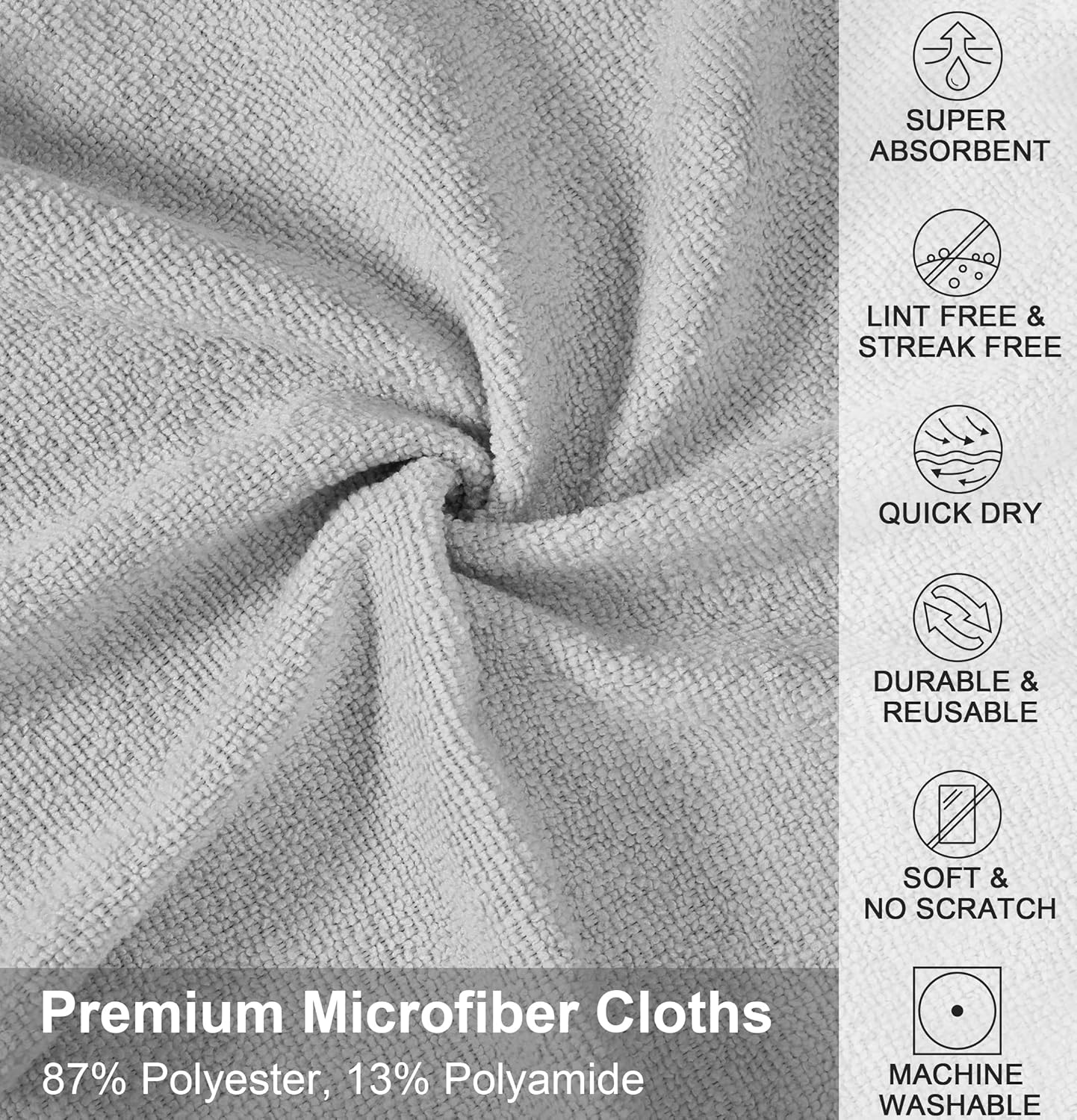 UPSTAR Microfiber Cleaning Cloth, Reusable Paper Towels Rolls, Cleaning Rags for Cleaning Kitchen, Bathroom, Car, 12x12 inch, 50 Packs/Roll, Grey