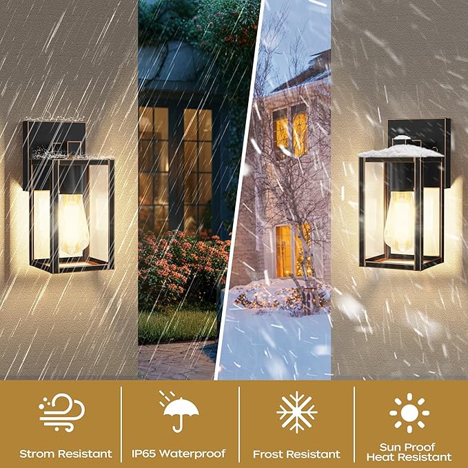 WIHTU Outdoor Lights for House, LED Exterior Front Porch Light Fixtures for Outside, Waterproof Wall Light Outdoor, Sconce Lights for Patio, Garage, Doorway, Entryway (Black with Gold Rim)