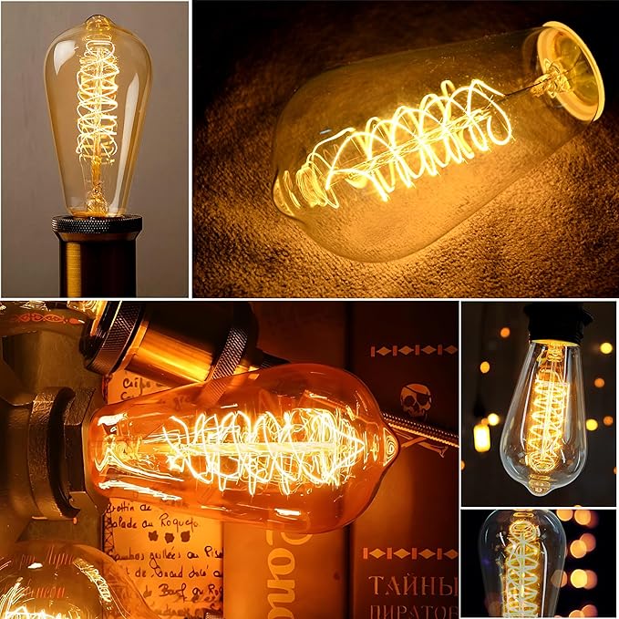 ST64 Incandescent Light Bulbs 110V 40W Edison Bulbs 6 Pack,Amber Vintage 240LM,E26 Base 2200K Dimmable Decorative Antique Wire Wound Incandescent Bulb for Chandelier Pendant Lamps