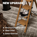 4 Step Ladder,Lightweight Folding Step Stool with Aluminum Wide Pedal& Convenient Handgrip,330lbs Capacity Steel Ladder for Household and Office(Woodgrain)