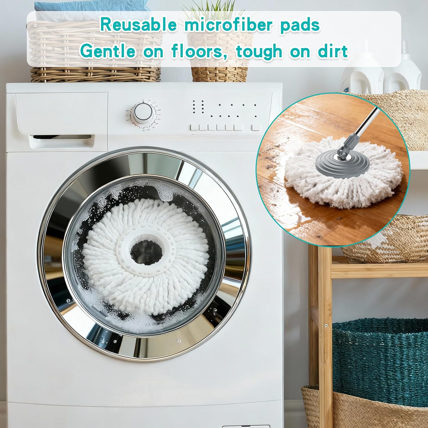 2025 Upgraded Gen 1 Mop and Bucket with 360° Swivel Wheels for Easy Rolling, Clean & Dirty Water Separation, Hands-Free Wringer, 6 Microfiber Mop Heads for Wood, Tile, and Floor Cleaning – Blue/Yellow