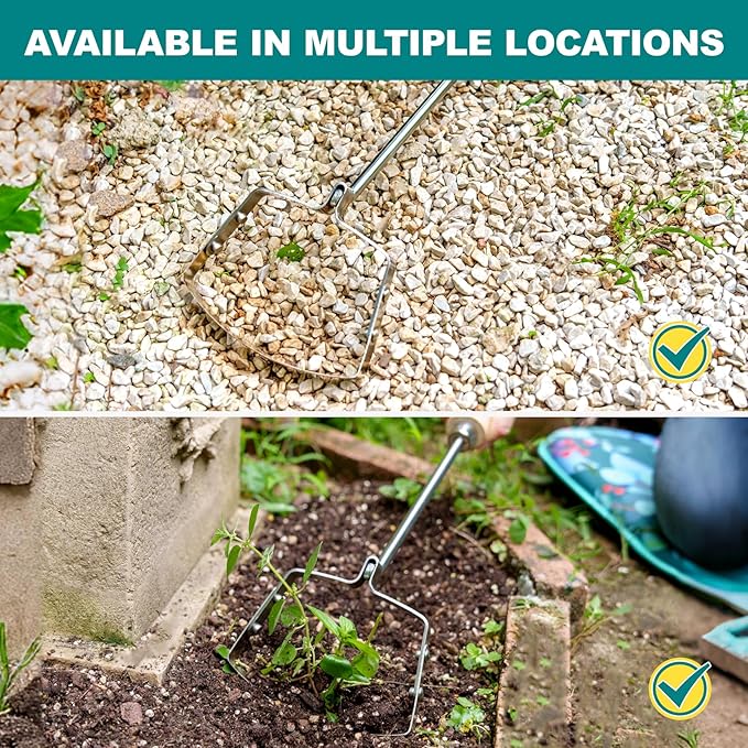 Berry&Bird Mini Hula Hoe for Weeding 17.3''Stirrup Hoe Stainless Steel Weed Puller Tool Gardening Action Scuffle Loop Hoes Garden Tools with Wooden Hand Weeder Cultivator Cutting Roots Loosening Soil