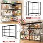 REIBII 61.7''W Storage Shelves Load 1220LBS Wire Shelving Unit 4 Tier Metal Shelving for Storage Rack Shelves Heavy Duty Garage Shelf Pantry Shelves Kitchen Shelving, 61.7" W*62.9" H*15.8" D, Black