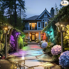 CINOTON 2 Pack RGBCW Solar Pathway Outdoor Lights, 3 Lighting Modes Solar LED Garden Light, IP65 Waterproof Outside Solar Powered Landscape Lighting for Patio Walkway Yard Driveway RGB/Warm/Cold White