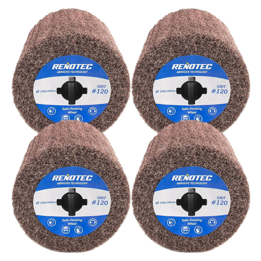 4" Non-Woven Wheel, Pack of 4, 100x100mm, Medium Grit 120, A/O, for Polishing Burnishing Machine