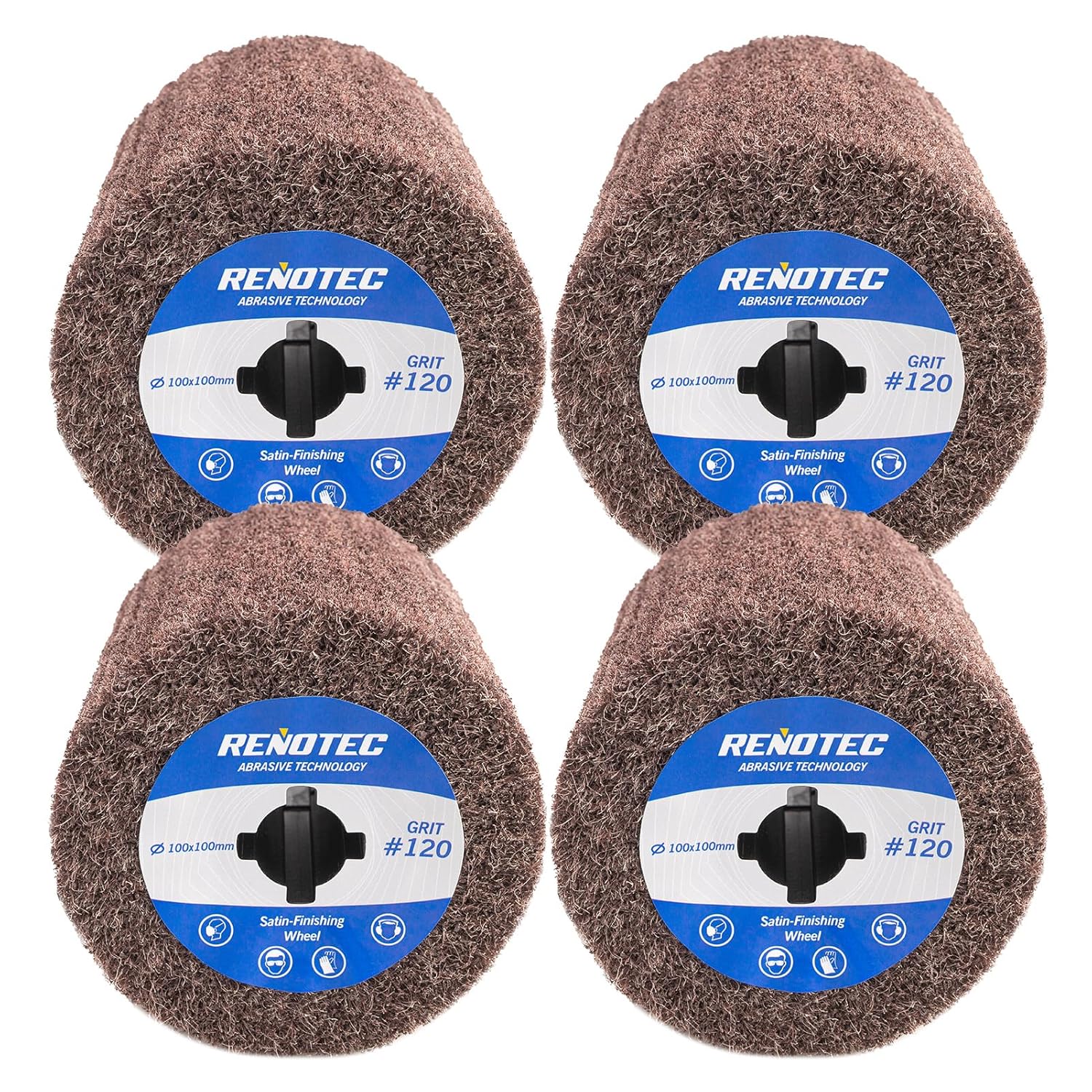 4" Non-Woven Wheel, Pack of 4, 100x100mm, Medium Grit 120, A/O, for Polishing Burnishing Machine