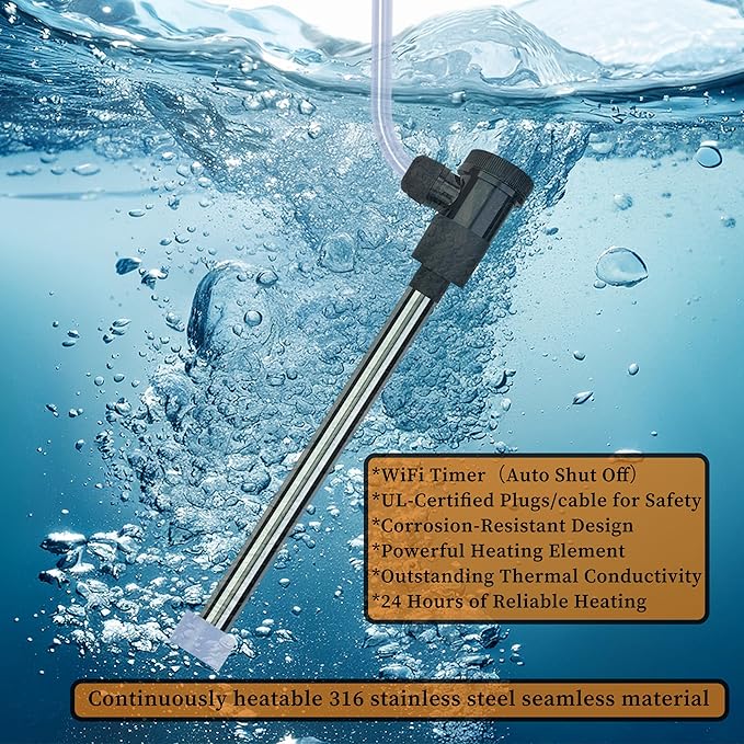 2000W Submersible Hot Tub and Pool Electric Portable Immersion Water Heater with WiFi Timer, and Auto Shut Off for Above Ground Pool, Bathtub, Swimming pool, Inflatable Pool & Baptism pool