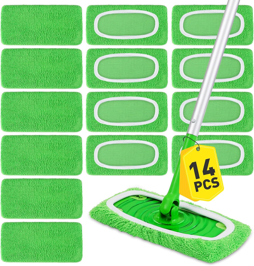 14Pcs Reusable Microfiber Mop Pads Compatible with Sweeper Mops,Dry Sweeping Cloths & Wet Mopping Pads Refills,Washable Mop Pads for Floor Cleaning