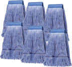 Pack of 6 Heavy Duty Commercial Looped End Cotton Mop,String Cotton Mop Refill Heads for Industrial,Residential and Most Floor Cleaning-Wet Industrial Blue String Mop Replacements Head