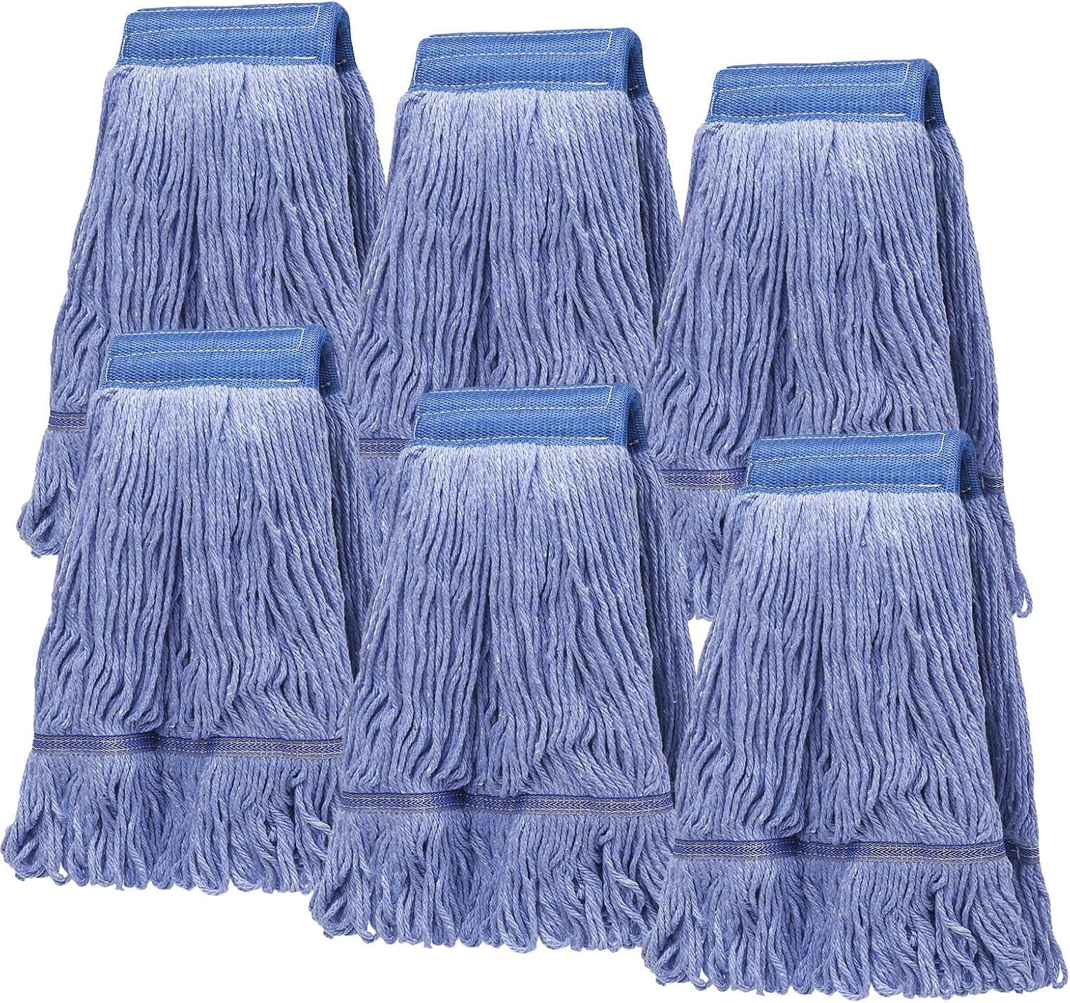 Pack of 6 Heavy Duty Commercial Looped End Cotton Mop,String Cotton Mop Refill Heads for Industrial,Residential and Most Floor Cleaning-Wet Industrial Blue String Mop Replacements Head