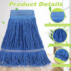 Roshtia 30 Pieces Commercial Mop Head Replacement Floor Cleaning Wet Mop Heads Heavy Duty Large Cotton String Sweeper Refills for Industrial Home Use(Blue)