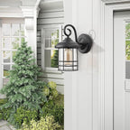 MICSIU Textured Black Exterior Wall Sconce Lantern, 9.8 Inch Outdoor Wall Lighting with E26 Based Socket，Clear Seedy Round Small Outside Lights for House, Entryway, Home, Patio, Garage, Doorway