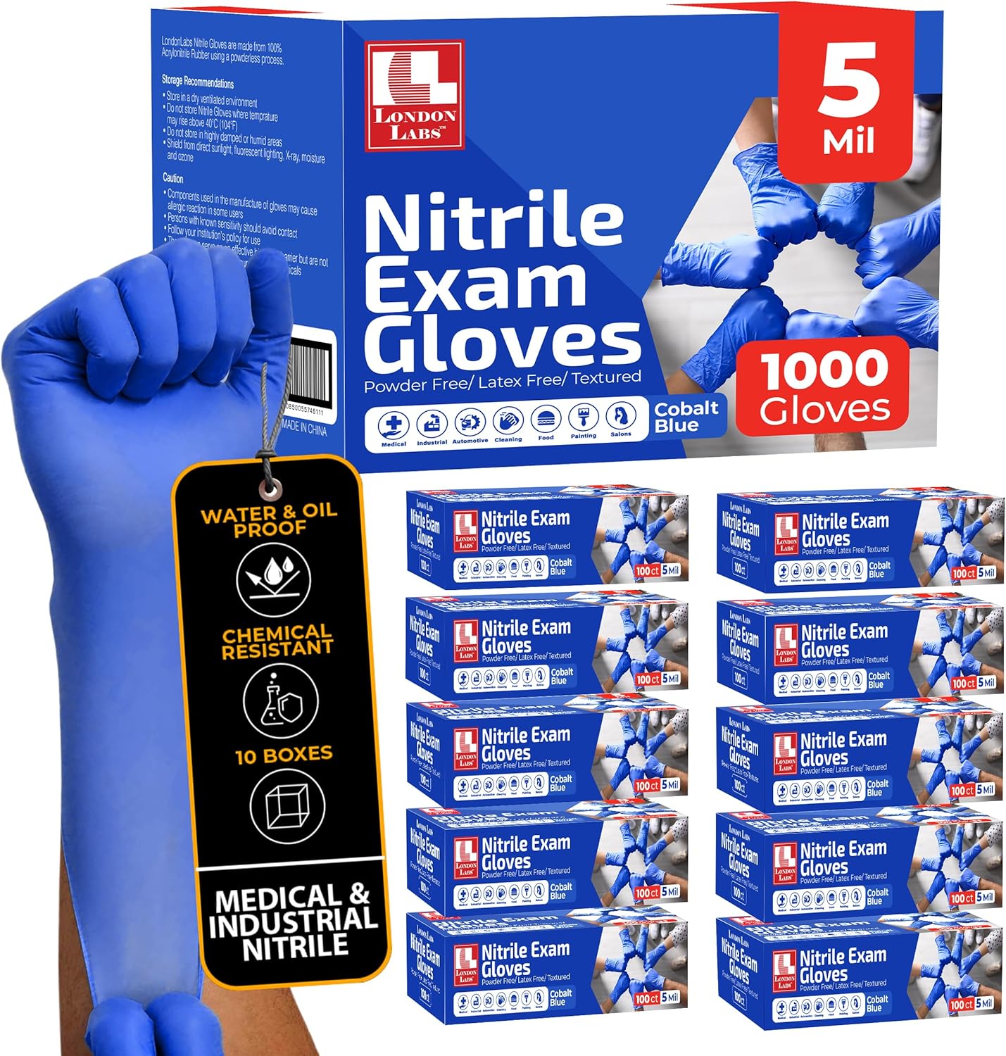 Cobalt Blue 5 Mil Nitrile Exam Gloves Disposable Latex Free | Medical Rubber Gloves for Doctors, EMT, First Aid Kit, Food Service & Cleaning | Bulk Case of (1000 CT)