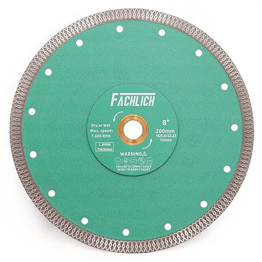 Diamond Porcelain Saw Blade, 8"/200MM Super Thin Dry Wet Cutting Disc with X Teeth Turbo Mesh Rim,for Ceramic Tile Porcelain Granite Marbles