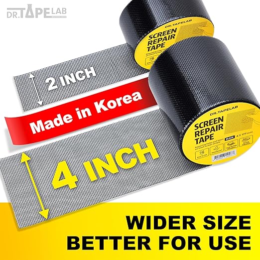 Grey Window Screen Repair Tape, 4 in X 15 FT, Screen Repair Kit for Windows or Doors, Strong Adhesive Patch Kit Fiberglass Mesh Tape