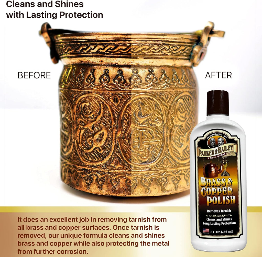 Parker & Bailey Brass & Copper Cleaner – Removes Tarnish and Restores Shine on Metal, Antique Décor, Pans & Furniture, 8 oz Bottle