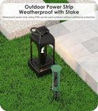 CCCEI Outdoor Power Strip Weatherproof with Stake, Waterproof Extension Cord with Multiple Outlets, Christmas Exterior Garden Decor, Yard, Camping, 4 Plugs, Surge Protector 15FT, Green.