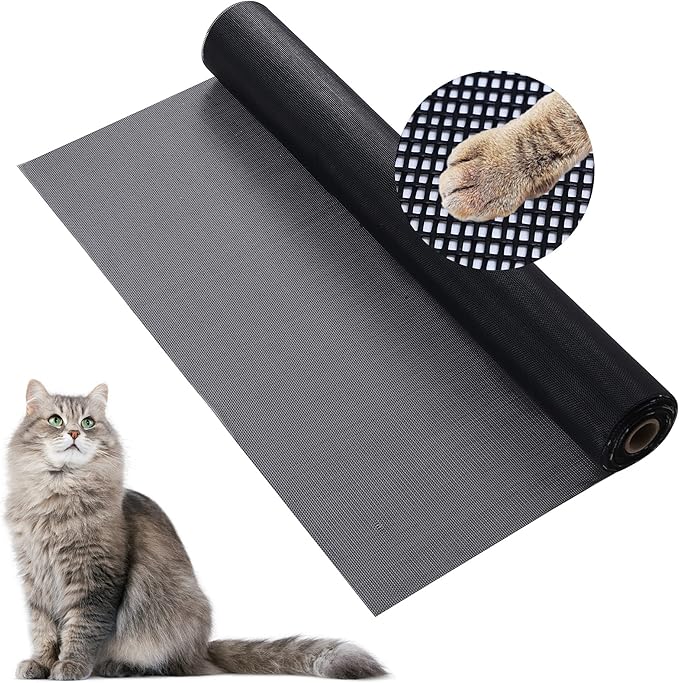Pet Resistant Window Screen Replacement 60 Inch x 8 Feet Thicken Charcoal Fiberglass Pet Screen Roll Scratch- Against for Families Window, Door Pet-Proof Screens for Cats, Dogs