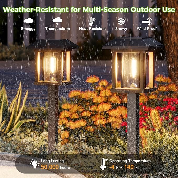 XMCOSY+ Solar Pathway Lights Outdoor Waterproof IP65 - Dual-Tone 25 LM LED Solar Garden Lights for Yard, Glass Outdoor Lighting for Garden Patio Yard Landscape Walkway Driveway Lawn Decor (Warm White)