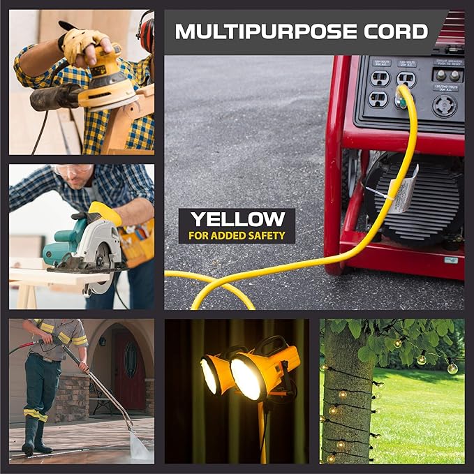Iron Forge Cable Weatherproof 25 Ft Outdoor Extension Cord - 14/3 SJTW 15 Amp Heavy Duty Yellow Extension Cord 3 Prong - Lighted End