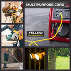 Iron Forge Cable 10 Gauge 75ft Lighted Outdoor Heavy Duty Extension Cord with 3 Outlets - 15 Amp 10/3 SJTW Yellow Extension Cord with Multiple Outlets