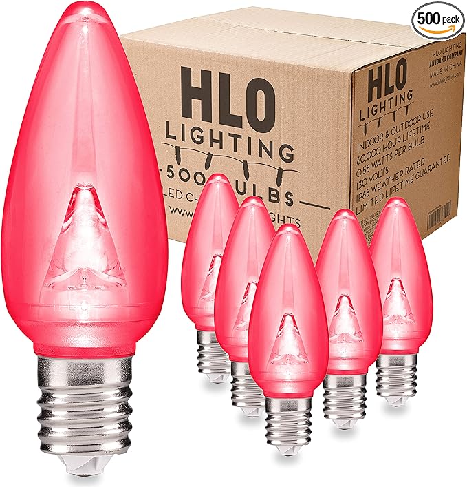 HLO Lighting Smooth C9 Christmas Lights | Pink LED Bulbs for Indoor & Outdoor Christmas Decor | Set of 500