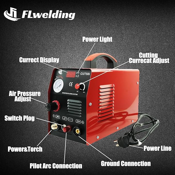 FLwelding Plasma Cutterith with 110/220V Dual Voltage DC Inverter, 5/8" 16mm Clean Cut 3/4" 20mm Severance Cut 50A Non-Touch Pilot Arc Plasma Metal Cutter Machine, Dual Voltage 35A/120V or 28A/240V.