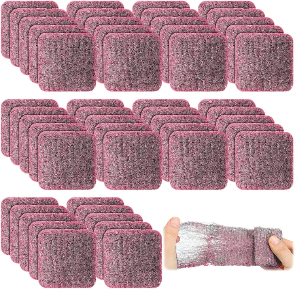 Domensi 100 Pcs Steel Wool Soap Pads Original Red Scent Steel Wool Scrubber Metal Cooktop Cleaning Soap Pads for Scouring Dirt Dish Pot Pan Oven Kitchen Grease and Oil