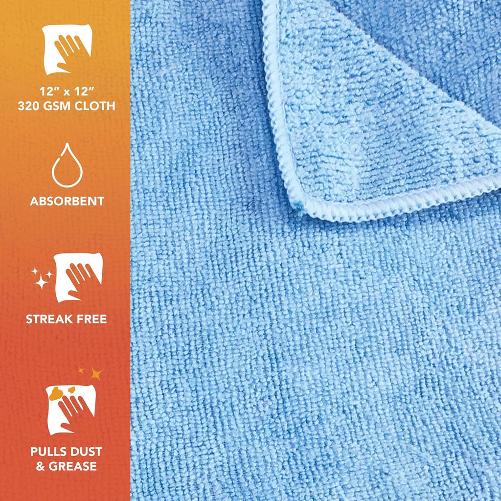 Arkwright Microfiber Cleaning Cloths - (Pack of 12) Lint & Streak-Free Drying Wash Towels, 320 GSM Super Absorbent & Quick Dry, Perfect Cleaner for Car, Glass, and Window, 12 x 12 in, Blue