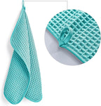 POLYTE Microfiber Lint Free Washcloth Face Towel, 13 x 13 in, 4 Pack (Waffle Weave)