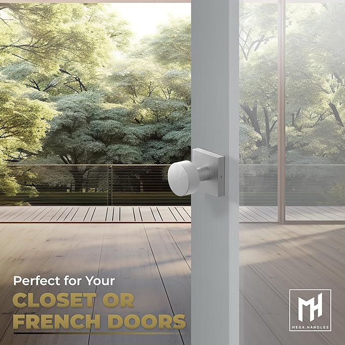 Mega Handles SUANA Dummy Door Knob for Hallway, Closet and Bathroom, Reversible Heavy Duty Design Door Knobs, Fits All Standard Door Sizes, Screws Included - Satin Nickel (2 Pack)