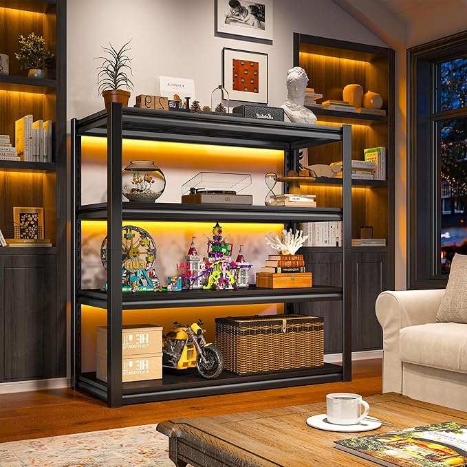 Raybee 40" W Garage Shelving 2000 LBS Storage Shelves 4 Tier Heavy Duty Shelving Adjustable Metal Shelves for Garage,Basement, Warehouse, 40" W x19 D x57 H, 2 Pack