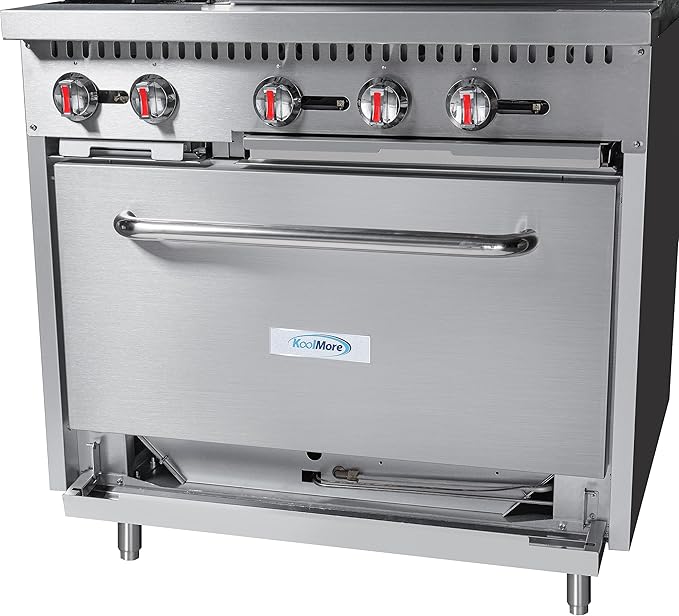 KoolMore KM-CRG36-LP 36 in. 2 Burner Commercial Liquid Propane Range with 24 in. Griddle, Solid Black