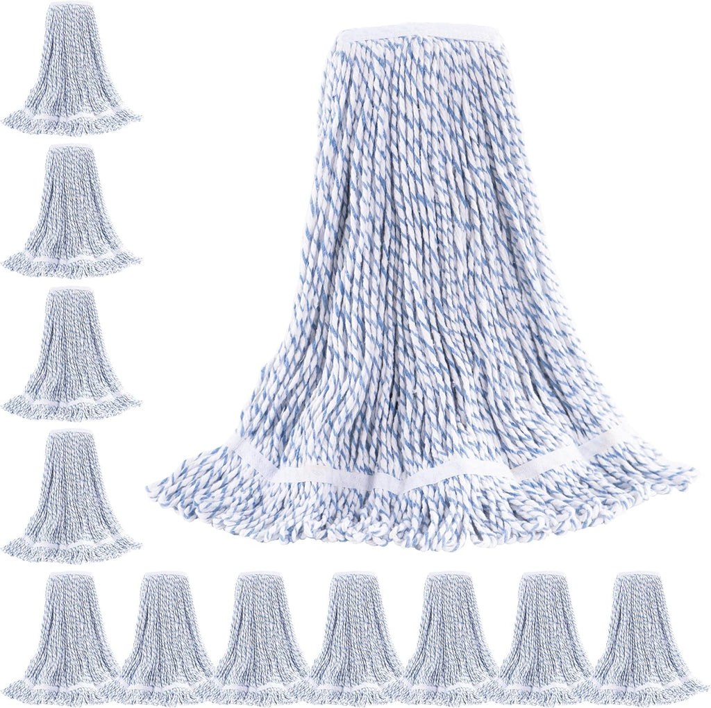 Matthew Cleaning Looped-End Pack of 12 Cotton,1.25'' Universal Headband Heavy Duty Commercial Mop Head Replacement for Indoor&Outdoor Use,Grease Stain Floor Cleaning String Mops Head Refill