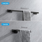 4-Pieces Bathroom Hardware Accessories Set, Towel Rack Towel Bar Toilet Paper Holder Towel Hook Self Adhesive Stainless Steel Towel Rack Set for Bathroom Wall Mounted, Matte Black 16 Inch
