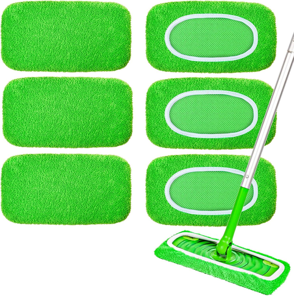 6-Pack Reusable Mop Pads Compatible with Sweeper Mop - 100% Coral Fleece Washable Refills - Microfiber Dry & Wet Sweeping Cloths for Multi-Surface/Hardwood Floor Cleaning