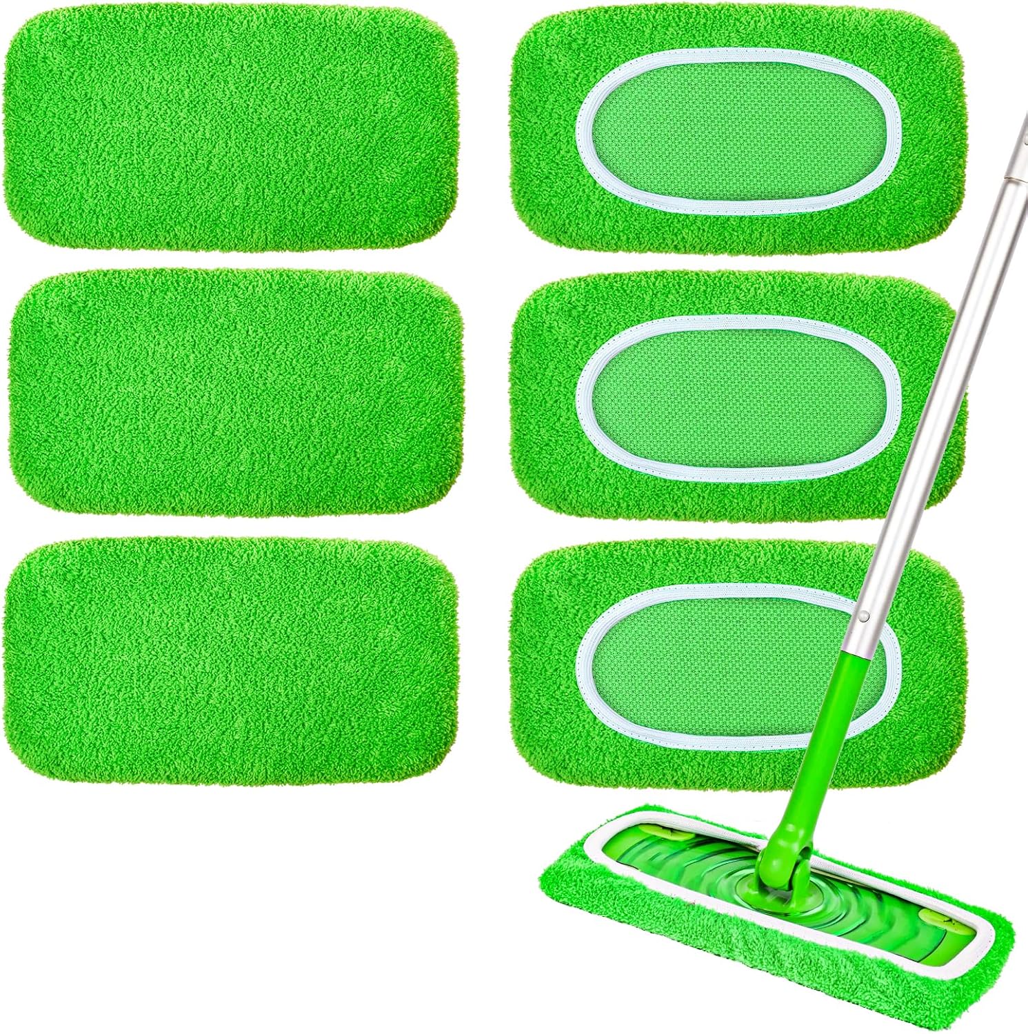 6-Pack Reusable Mop Pads Compatible with Sweeper Mop - 100% Coral Fleece Washable Refills - Microfiber Dry & Wet Sweeping Cloths for Multi-Surface/Hardwood Floor Cleaning