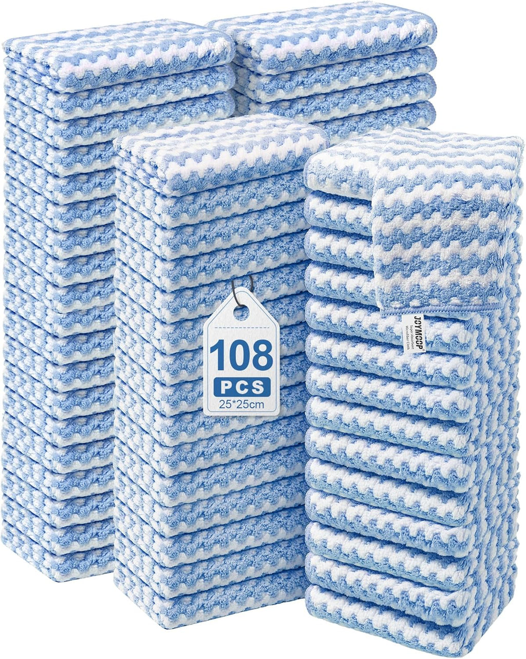 JOYMOOP 108 Packs Microfiber Cleaning Cloths, 10" x 10" Reusable Kitchen Towels, Lint-Free Cleaning Rags, Super Absorbent Cleaning Cloths for Kitchen, Car, and Household Cleaning, Blue