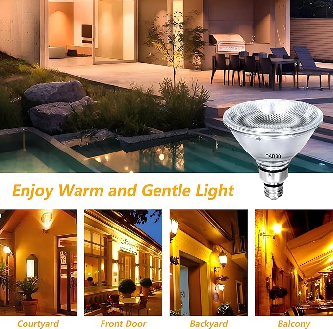 Par38 Halogen Flood Light Bulb 120V 90W, Dimmable PAR38 90W Light Bulbs, E26 Medium Base, Warm White, High Output Reflector Flood Lights for Indoor, 2 Pcs