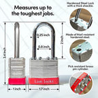 Lion Locks 12 Keyed Alike Padlocks with 2" Long Shackle, 24 Keys - Padlocks for Outdoor Use, Locks with Keys, Hardened Steel Case, Pick Resistant Brass Pin Cylinder for Hasp Latch, Locker, Gate