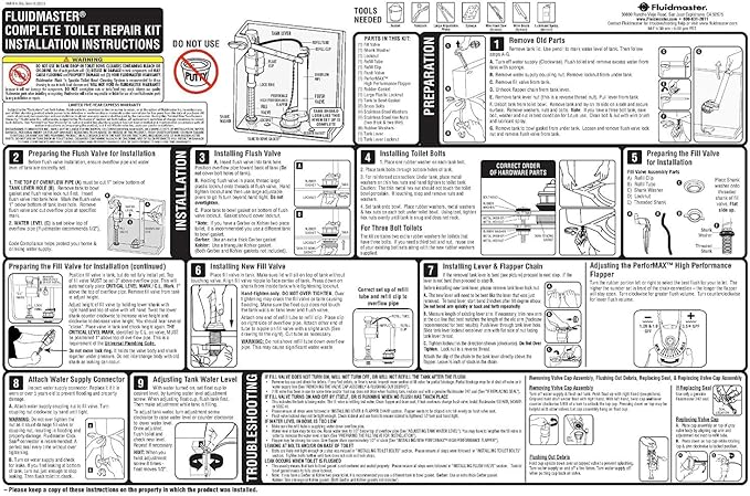 Fluidmaster 400AKR Universal All in One Toilet Repair Kit for 2-Inch Flush Valves, Easy Install